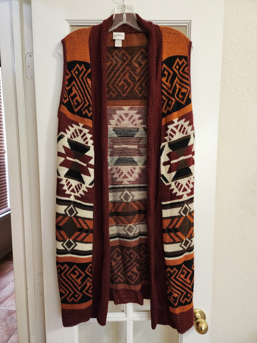 Daytrip Southwestern Geometric Long Duster Sweater Vest M Made USA